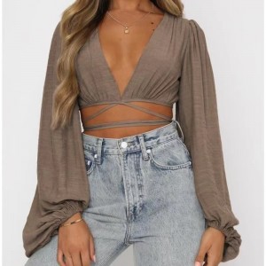 Bánnóng phụnữ Lantern Sleeve Casual Long Sleeve Sexy Top