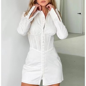 Phong cách châu Âu và thời trang eo áo dài tay áo sơ mi trắng áo sơ mi trắng